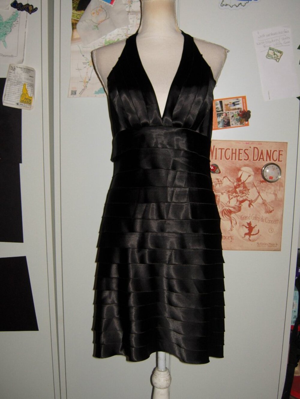 Black Satin Banded Halter Dress M